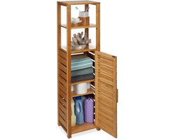 badkamerrek bamboe - 5 etages - verstelbare vakken - vochtbestendig - 119 x 33 x 25,5 cm - natuur