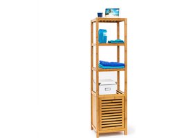 badkamerrek bamboe - met deur - 3 open vakken - 140 x 36,5 x 33 cm