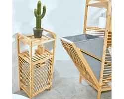 Badkamerrek met Wasmand - Bamboe hout - Badkamerkast - Badkamermeubel - 2 etages - waszak - Opvouwbare wasmand