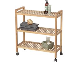 Badkamerrek op wielen NORWAY met drie planken, walnoot hout, WENKO