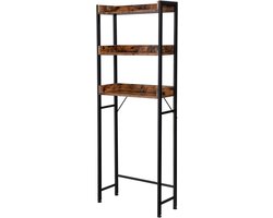 Badkamerrek Opbergrek Displayrek Met 3 Open Planken 63x25x165 Cm Bruin Zwart Metalen Frame Ruimtebesparend Boven Toilet Of Wasmachine Eenvoudig Te Monteren Keuken Badkamer Slaapkamer Bijkeuken