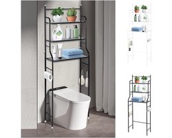 Badkamerrek, opbergrek voor badkamer met 3 planken, kast boven het toilet van gelakt metaal (wit, 55 x 26 cm x 165 cm)