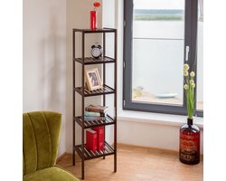 Badkamerrek van bamboe 5 etages houten keukenrek staand donkerbruin - opbergrek voor badkamer en keuken opbergrek
