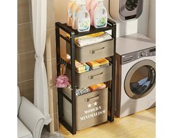 Badkamerrek - Wasmandrek met wieltjes - 3 laags - Wasmachine rek - Incl. wasmanden - 30,5 x 45,5 x 111 cm