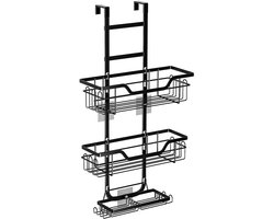 Badkamerrek Zonder Boren Deurhanger Badkamer Organizer Zwart Douche Rek Opbergrek Met Meerdere Niveaus Hangmand Voor Badkamer Toilet Douchecabine Shampoo Douchegel 62×31×12 cm