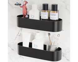 Badkamerrek Zonder Boren - Set van 2 Aluminium Doucherekken - Zwart Keuken- en Badkameroplossingen voor Schoon en Netjes