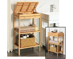Badkamerrekje met Deksel - Bamboe - Hout - Staand rek met 3 etages voor in de badkamer - Open kastje als badkamerkast
