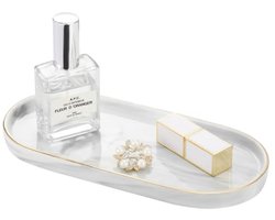 Badkamerschaal marmer keramisch met gouden rand – decoratief dienblad voor sieraden, zeep, kaarsen en parfum – 25 x 11,8 x 2 cm