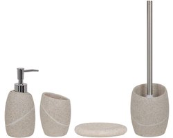 Badkamerset 4 Delig - Badkamer Accessoires - Dagelijks Gebruik - Duurzaam Polyhars Materiaal - Beige Zand