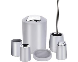 Badkamerset 6-delig - Badkameraccessoireset - Moderne Decoratie - Compleet met diverse items - 6 stuks - Grijs