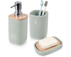 Badkamerset Groen GREENISH 3 delig - Badkamer - Accessoires - Tandenborstelbeker - Zeepdispenser