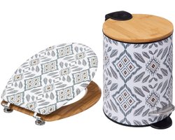 Badkamerset - Hapache Badkamerset - Toiletaccessoires - Soft-Close 3L Prullenbak van Metaal & Bamboe - Toiletbril - Multicolor