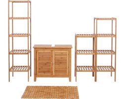 Badkamerset MCW-B18, complete badkamermeubelset badkamerkast, bamboe