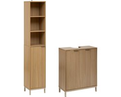 Badkamerset Tasso met paneel dessin - hoge kast en wastafelonderkast - Bruin