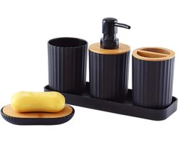 Badkamerset Vijfdelig - Badkamer Accessoires Set - Badkamer Decoratie - Elegant Ruimtebesparend Ontwerp - 1 Set - Zwart