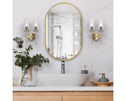 Badkamerspiegel 75x50 cm, ovale wandspiegel van gehard glas, make-up spiegel voor badkamer en slaapkamer, moderne spiegel, goud