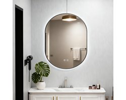 Badkamerspiegel-Badkamerspiegel met verlichting - Anti-condens badkamerspiegel - Touchscreenbediening - Driekleurige LED-verlichting - Verstelbare wandspiegel - Metalen frame - Ovale spiegel met verlichting - Geschikt voor badkamers en toiletten