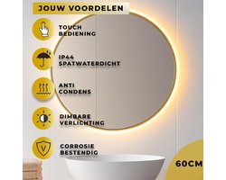 Badkamerspiegel GOUD Rond 60CM | LED VERLICHTING | Condensvrij