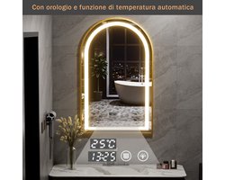 Badkamerspiegel - LED-badkamerspiegel 80 x 50 cm Gebogen badkamerspiegel Instelbare helderheid Drie lampen Touchbediening Badkamermeubel Woonaccessoires - Eenvoudige installatie