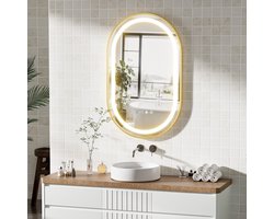 Badkamerspiegel - LED-badkamerspiegel - Ronde badkamerspiegel - Met dimfunctie - Touchbediening - Wandmontage badkamerspiegel - Badkamerspiegel met verlichting - 80x50x3 cm