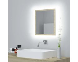 Badkamerspiegel LED - Wandspiegel Acryl - Make-up Aanbrengen - Verstelbare Kleurverlichting - 40x37 cm - Sonoma Eiken