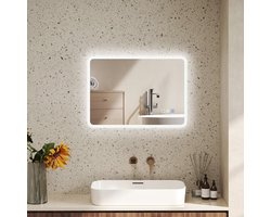 Badkamerspiegel met Bluetooth en Verlichte LED Verlichting, 50 x 70 cm, Aanraakschakelaar, 3 Kleuren Verstelbaar Licht, Anti-Condens, Geheugenfunctie, Zilver