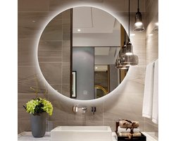 Badkamerspiegel met LED verlichting en Verwarming - 3 LED standen - 80 x 80 CM - Ronde spiegel -
