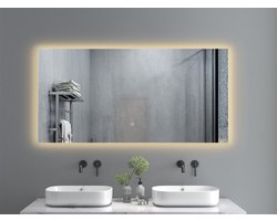 Badkamerspiegel met LED verlichting en verwarming - 3 LED standen - Condensvrij - Dimbaar - Rechthoek 100x60 cm spiegel - Spiegel douche - Anti Condens - Inclusief ronde afvoerstop