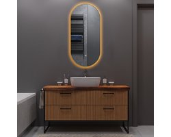 Badkamerspiegel met LED Verlichting en Verwarming 50x100cm - Afimera Ellips - Goud - Wandspiegel Ovaal - Touch Bediening - Dimbaar - Aanpasbare Lichtkleur