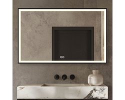 Badkamerspiegel Met Verlichting 125 x 75 cm - Anti Condens Verwarming - Badkamer Spiegel - Badkamerspiegels Met Verlichting - Zwart Frame