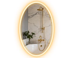 Badkamerspiegel met verlichting - 80 x 50 cm - ovale LED - spiegel - anti - condens - 3 lichtkleuren - dimbaar - transparant