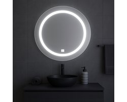 Badkamerspiegel Omega Rond Led-Verlichte – Werkt op Batterijen – Touch Schakelaar – Ø 45 cm