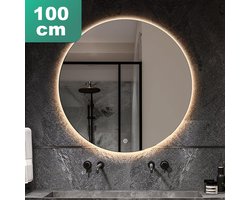 Badkamerspiegel Rond 100 cm - LED Verlichting - Dimbaar - 3 Standen - Anti Condens Verwarming - Ronde Badkamerspiegel