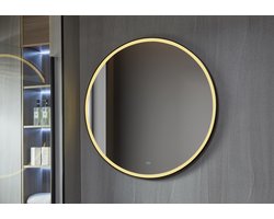 Badkamerspiegel rond 60 cm met zwart frame, led verlichting en anti condens - Bella Mirror