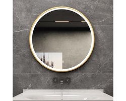 Badkamerspiegel Rond - 80cm - Gouden Frame - LED Verlichting - Anti-condens - Bella Mirror