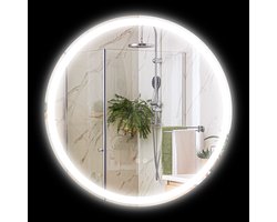 Badkamerspiegel - rond - met LED-verlichting - anti-condens - 3 lichtkleuren - touchbediening - geheugenfunctie - wit - glas - voor badkamer