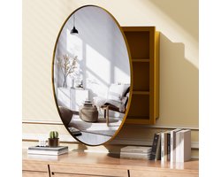 Badkamerspiegel-ronde badkamerspiegelkast-52CM ronde spiegel-afneembaar opbergrek met opbergruimte-gouden wandspiegelkast