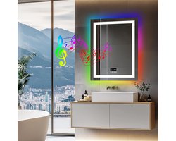 Badkamerspiegel – Spiegel Met Speaker – Led Spiegel – Anti-Fog Spiegel – Frameloos Design – Bluetooth Speaker – Driedelige Ledverlichting - 70x90cm RGB