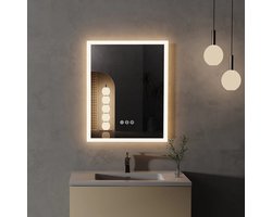 Badkamerspiegel - Spiegel met Verlichting - LED – 40x50 cm Rechthoek – Met Anti-Fog - Dimbaar - 3 Kleurstanden - Geheugenfunctie – Wandmontage Verticaal - Horizontaal