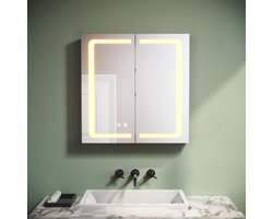 Badkamerspiegelkast met verlichting 65 x 65 cm - Aanraakschakelaar, Condensvrij, Verstelbare Glazen Planken, LED Stopcontact