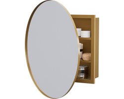 Badkamerspiegelkast - Rond 52 cm Met opbergruimte Verwijderbare planken Goudkleurig smeedijzeren frame Geschikt voor compacte woonruimtes