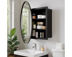 Badkamerspiegelkast - Rond 61x61x19cm Enkeldeurs wandgemonteerde badkamerkast Opbergmeubel Voorgemonteerd met verstelbare planken