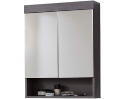 Badkamerspiegelkast - Runner - 58 x 75 x 18 cm in rookzilverdecor - Moderne trendteam Smart Living - met plank