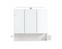 Badkamerspiegelkast Wandkast 3-deurs met LED-verlichting, Opbergmand, Föhnhouder en Verstelbare Plank, Stevig Frame, Modern Minimalistisch, Voor Badkamer 14,5x70x70 cm Wit
