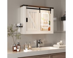 Badkamerspiegelkast - witte behuizing - met verzonken handgrepen, LED-verlichting met drie instelbare helderheidsniveaus, geschikt voor wastafels, badkamers en keukens.