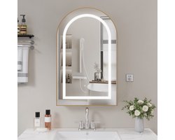 Badkamerspiegelkast - Witte wandkast 50x15x80cm - Met verlichting, verstelbare driekleurige LED-verlichting met aanraakbediening, houten anti-condens spiegelkast - Geschikt voor badkamers