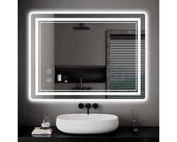 Badkamerspiegels met verlichting 60 x 80 CM - 36 Watt anti-condens LED-spiegel - Douchespiegel - spiegel badkamer - 3 kleuren en dimbaar - wandspiegel - Badkamer/Make-up spiegel - geheugenfunctie - IPX4 Étanchéité