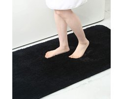 Badkamertapijt, antislip, wasbaar, badmat, zacht, wollig, badtapijt, hoogpolig, microvezel, badmat, 60 x 90 cm, zwart