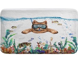 Badkamertapijt Kat - Badmat Antislip - Badkamer Decoratie - Vrolijk Dierenontwerp - 43 x 74 cm - Multicolor