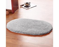 Badkamertapijt - Ovaal Wollen Mat - Zachte Vloerbedekking - Antislip Rubberen Achterkant - 120 x 160 cm - Lichtgrijs